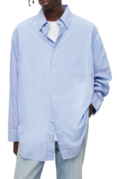Shop Allsaints Veneto Stripe Oversize Button-up Shirt In Light Blue