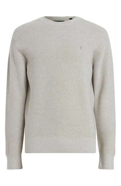 Shop Allsaints Thermal Cotton & Wool Crewneck Sweater In Light Grey Marl