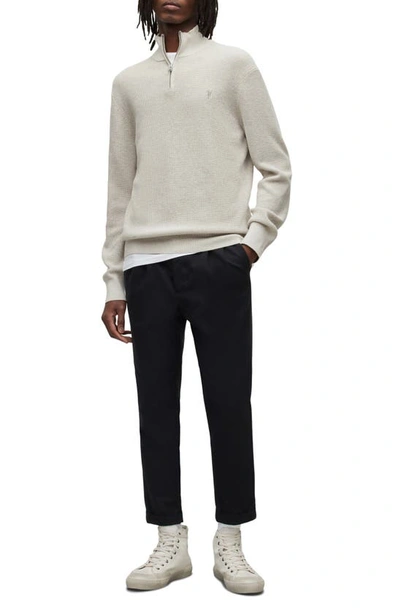 Shop Allsaints Thermal Cotton & Wool Quarter Zip Pullover In Light Grey Marl
