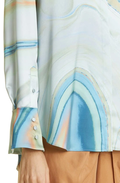 Shop Simkhai Elika Marble Print Satin Button-up Shirt In Laguna Marble Print