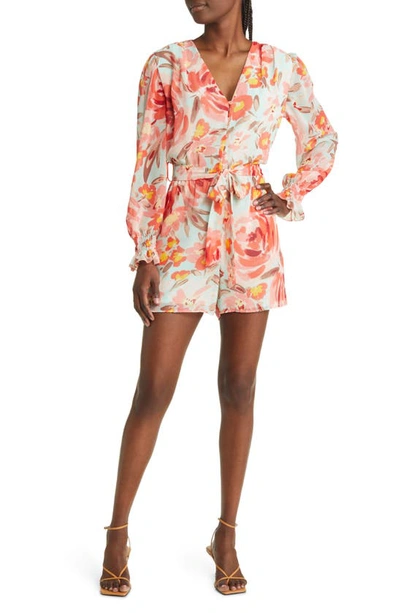 Shop Fraiche By J Sarah Floral Long Sleeve Tie Waist Romper