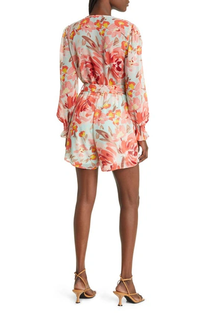 Fraiche By J Sarah Floral Long Sleeve Tie Waist Romper In Sarah