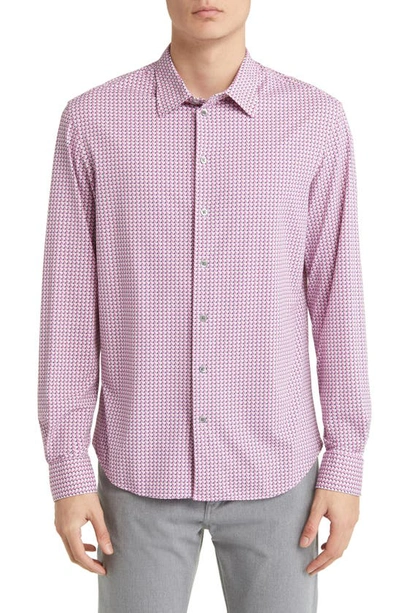 Shop Emporio Armani Geo Print Stretch Button-up Shirt In Pink
