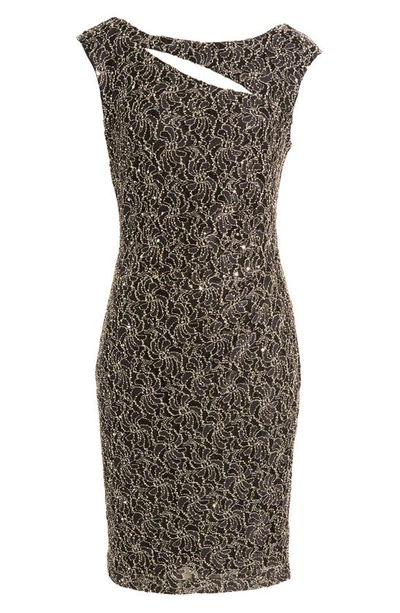 Shop Connected Apparel Cutout Stretch Lace Sheath Dress In Gold