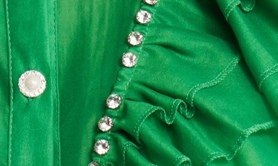 Shop Nikki Lund Holly Rhinestone Ruffle Button-up Blouse In Bright Green