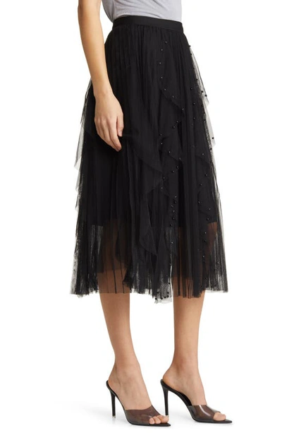 Nikki Lund Wendy Beaded Tulle Skirt In Black