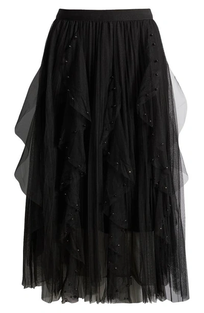 Nikki Lund Wendy Beaded Tulle Skirt In Black