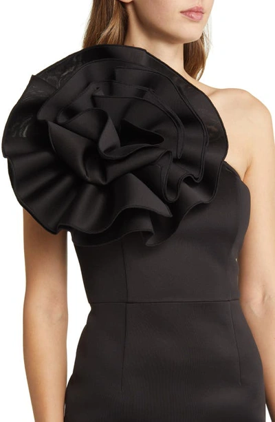 Shop Nikki Lund Marlena Rosette One-shoulder Dress In Black