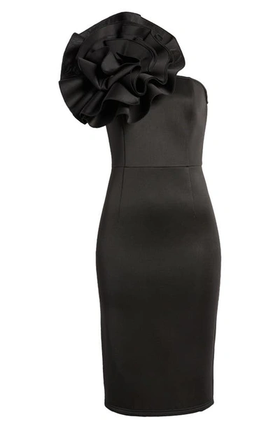 Shop Nikki Lund Marlena Rosette One-shoulder Dress In Black