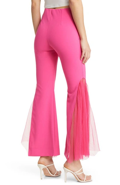 Shop Nikki Lund Molly Mesh Flare Pants In Bright Pink