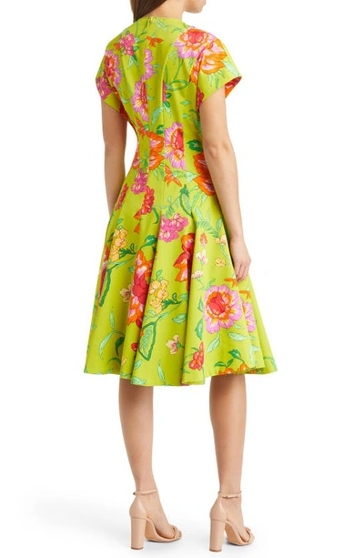 Shop Natori Junko Floral Chino A-line Dress In Chartreuse Multi