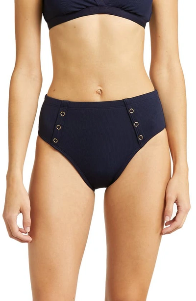 Shop Robin Piccone Amy High Waist Bikini Bottoms In Navy