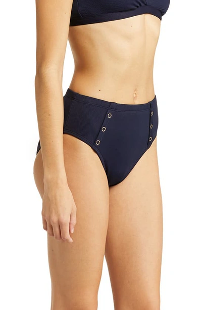 Shop Robin Piccone Amy High Waist Bikini Bottoms In Navy