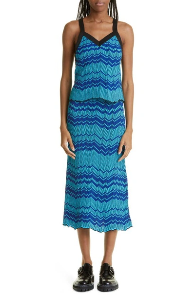 Shop Wales Bonner Palm Motif Knit Midi Skirt In Green And Blue