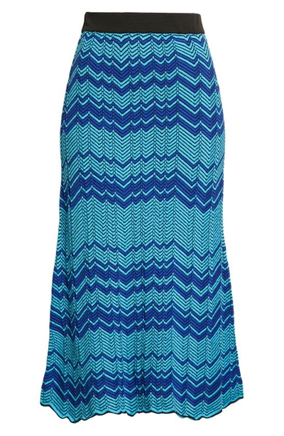 Shop Wales Bonner Palm Motif Knit Midi Skirt In Green And Blue