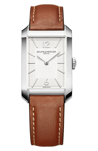 Shop Baume & Mercier Hampton 10670 Automatic Leather Strap Watch, 43mm In Silver/ Brown