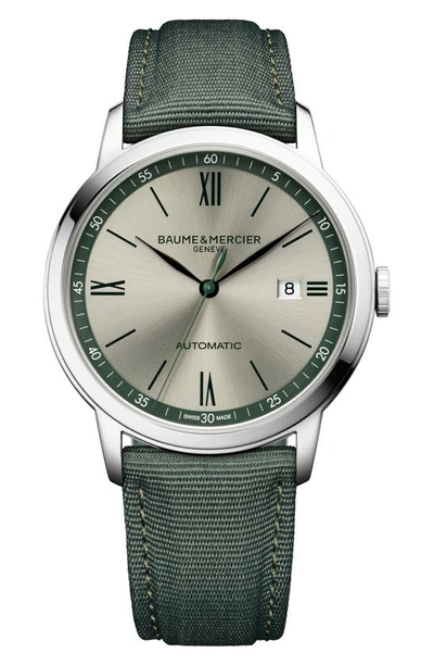 Shop Baume & Mercier Classima 10696 Automatic Canvas Strap Watch, 42mm In Silver