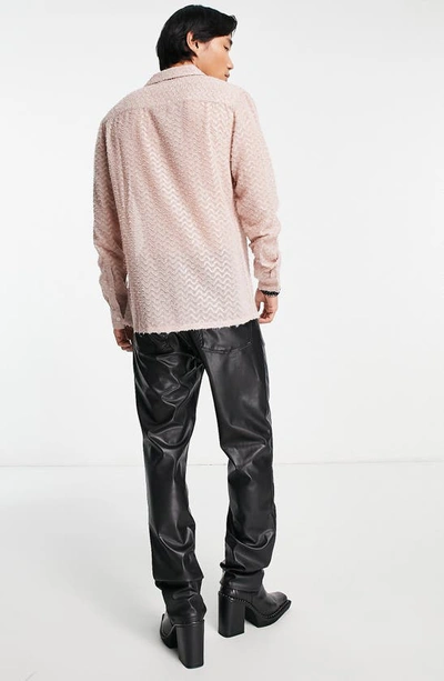 Shop Asos Design Textured Revere Collar Button-up Shirt In Light Pink