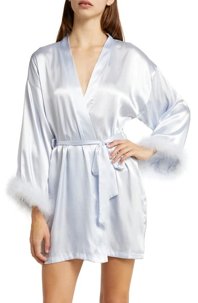 Shop In Bloom By Jonquil Feather Trim Satin Robe In Ice Blue