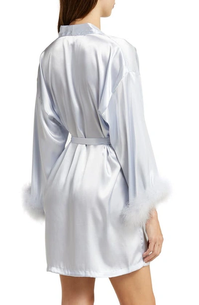 In Bloom By Jonquil Feather Trim Satin Robe In Ice Blue