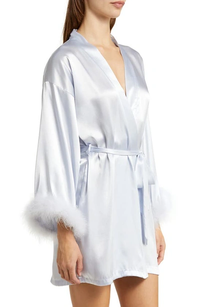 Shop In Bloom By Jonquil Feather Trim Satin Robe In Ice Blue
