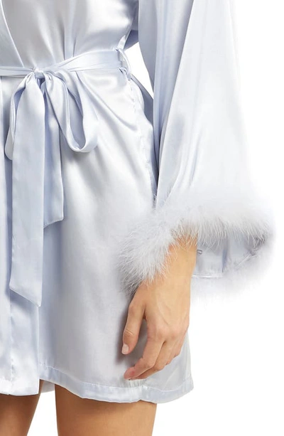 In Bloom By Jonquil Feather Trim Satin Robe In Ice Blue