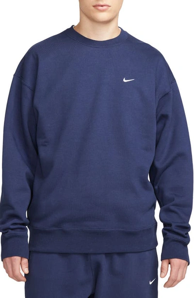 Shop Nike Solo Swoosh Oversize Crewneck Sweatshirt In Midnight Navy/ White