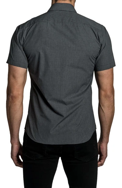Shop Jared Lang Trim Fit Grid Print Short Sleeve Cotton Button-up Shirt In Black