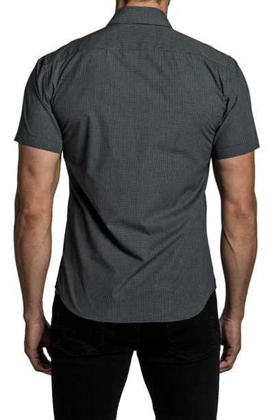 Jared Lang Trim Fit Grid Print Short Sleeve Cotton Button-up Shirt In Black