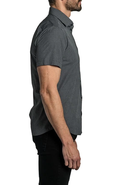 Jared Lang Trim Fit Grid Print Short Sleeve Cotton Button-up Shirt In Black