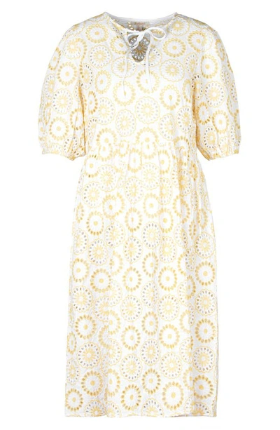 Shop Barbour Edis Eyelet Cotton Dress In White/ Sunrise Yellow