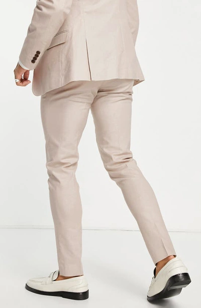 Shop Asos Design Skinny Fit Linen Blend Smart Trousers In Beige