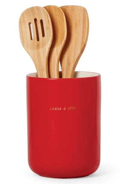 Shop Kate Spade Cause A Stir Utensils Set & Crock In Red