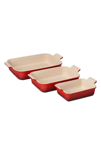 Shop Le Creuset The Heritage Set Of 3 Rectangular Baking Dishes In Cerise