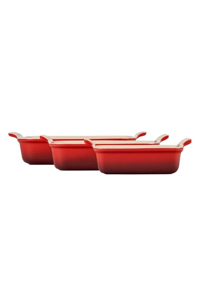 Le Creuset The Heritage Set Of 3 Rectangular Baking Dishes In Cerise