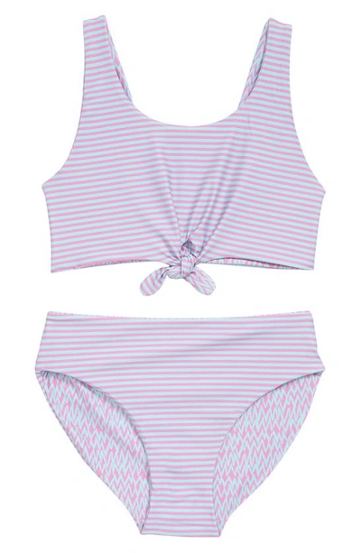 Shop Treasure & Bond Kids' Reversible Two-piece Swimsuit In Purple Lily Zig Zag Stripe