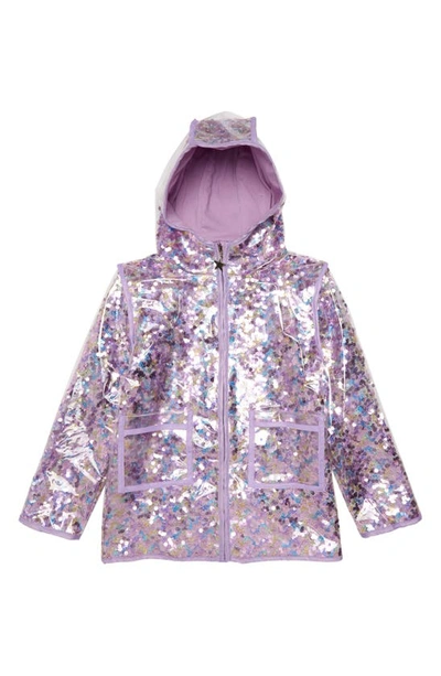 Shop Lola & The Boys Kids' Sequin Magic Rain Jacket In Purple