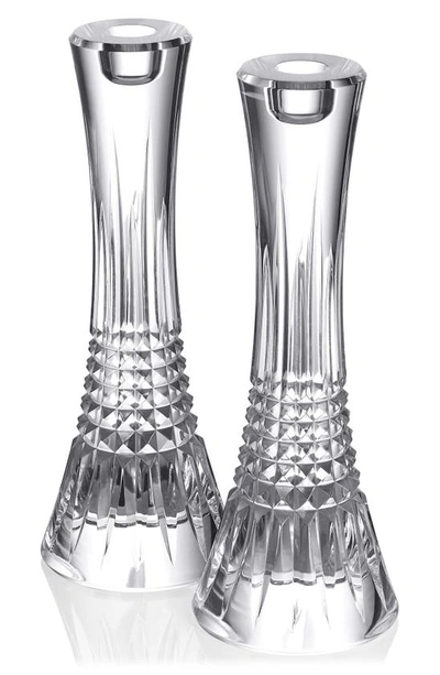 Waterford Lismore Diamond Set Of 2 7-inch Crystal Candlesticks In Clear