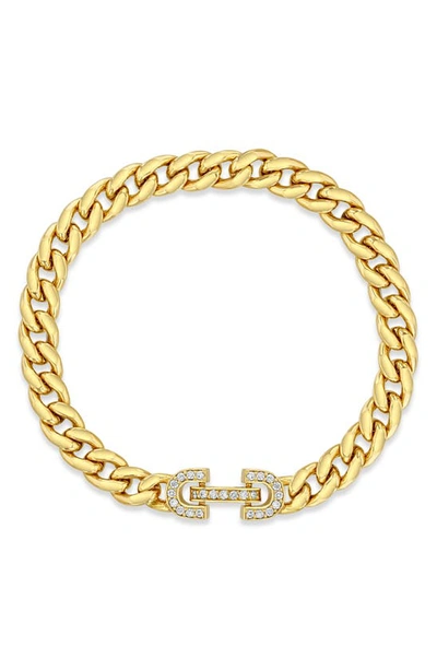 Shop Zoë Chicco Vintage Pavé Diamond Horsebit Link Large Curb Chain Bracelet In 14k Yellow Gold