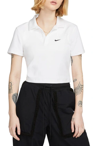 Shop Nike Essentials Stretch Crop Polo In White/ Black