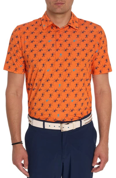 Shop Robert Graham Stinger Skull Print Short Sleeve Performance Golf Polo In Orange