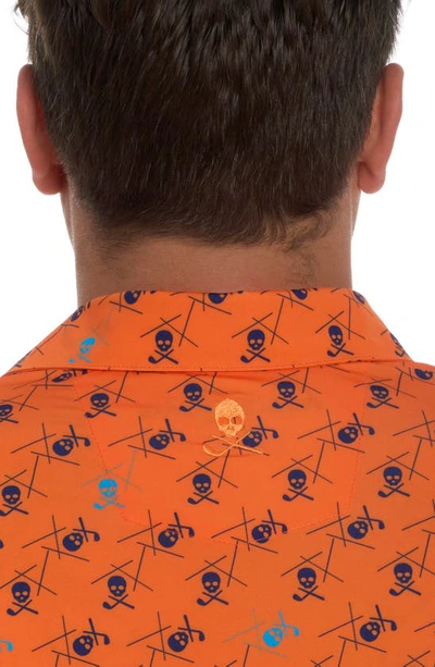 Shop Robert Graham Stinger Skull Print Short Sleeve Performance Golf Polo In Orange