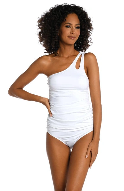 La Blanca Island Goddess Ruched One-shoulder Tankini Top In White