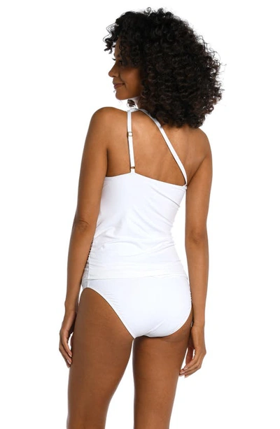 La Blanca Island Goddess Ruched One-shoulder Tankini Top In White