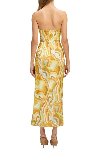 Shop Bardot Tiani Strapless Midi Dress In Yellow Swirl