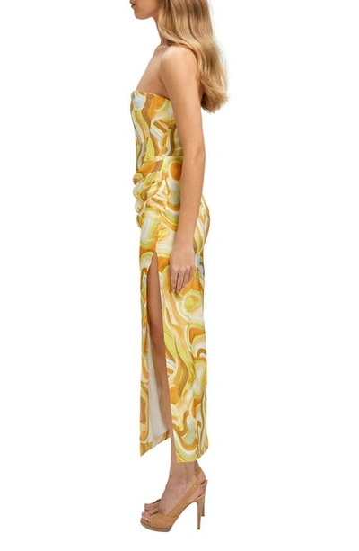 Shop Bardot Tiani Strapless Midi Dress In Yellow Swirl