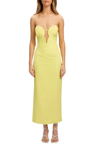 Shop Bardot Eleni Strapless Plunge Neck Midi Dress In Sunshine