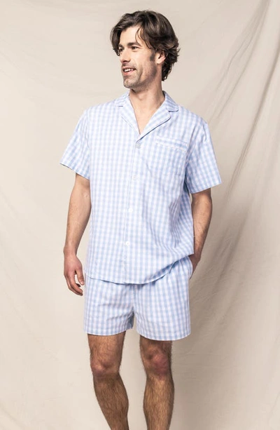 Petite Plume Men's Gingham Check Short Pajama Set In Blue