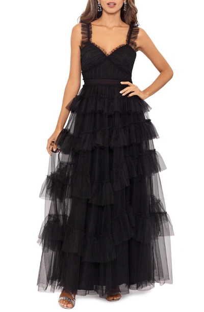 Betsy & Adam Women's Ruffled Tiered Gown In Black