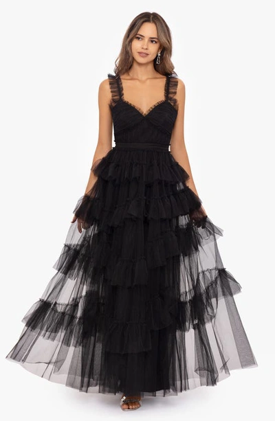 Betsy & Adam Women's Ruffled Tiered Gown In Black